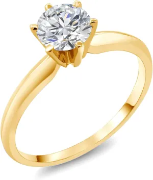 Gem Stone King 0.74 Cttw Round Lab Grown Diamond 14K Yellow Gold Solitaire Engagement Ring For Women | DEF Color | VVS-VS Clarity | Available In Size 5, 6, 7, 8, 9