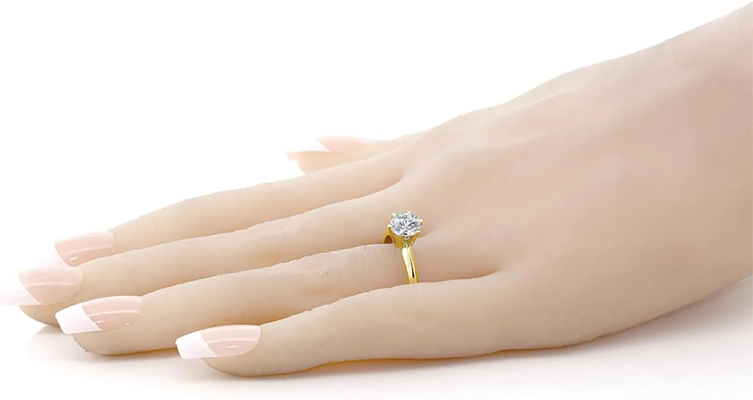 Gem Stone King 0.74 Cttw Round Lab Grown Diamond 14K Yellow Gold Solitaire Engagement Ring For Women | DEF Color | VVS-VS Clarity | Available In Size 5, 6, 7, 8, 9