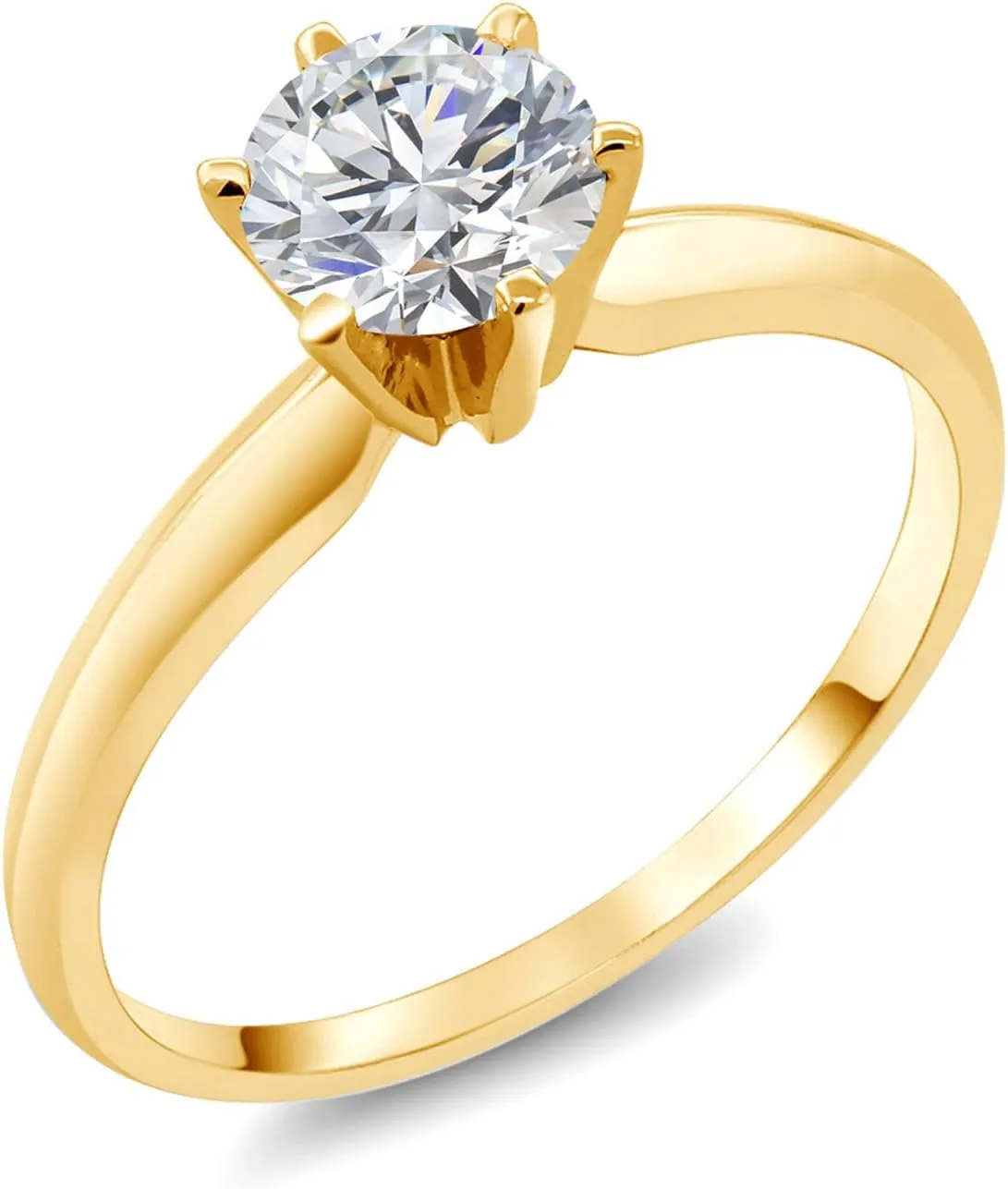 Gem Stone King 0.74 Cttw Round Lab Grown Diamond 14K Yellow Gold Solitaire Engagement Ring For Women | DEF Color | VVS-VS Clarity | Available In Size 5, 6, 7, 8, 9