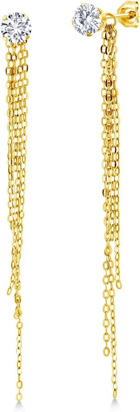 Gem Stone King 1.00 Ct G/H VVS-VS Lab Grown Diamond 18K Yellow Gold Plated Silver Stud Extra Long Statement Enhancer Earrings 3.5 Inch