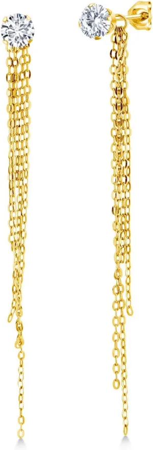 Gem Stone King 1.00 Ct G/H VVS-VS Lab Grown Diamond 18K Yellow Gold Plated Silver Stud Extra Long Statement Enhancer Earrings 3.5 Inch