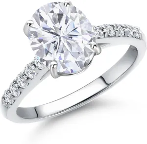 Gem Stone King 10K White Gold White Moissanite and Lab Grown Diamond Engagement Ring For Women | 2.30 Cttw | Oval 9X7MM | Gemstone Birthstone | Available in Size 5,6,7,8,9