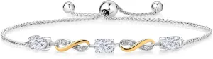 Gem Stone King 1.53 Cttw White Moissanite and White Lab Grown Diamond Tennis Bracelet For Women In 925 Sterling Silver and 10K Yellow Gold | Oval 6X4MM | Fully Adjustable Up to 9 Inches