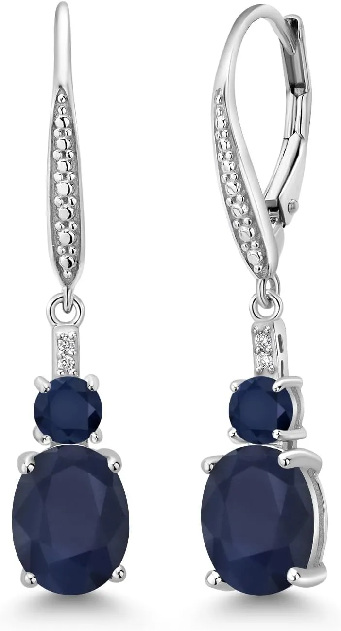 Gem Stone King 925 Sterling Silver Oval Gemstone Birthstone and Lab Grown Diamond Drop Dangle Earrings for Women | Oval 9X7MM, Round 4MM and 1MM Accents | Elegant Leverback Closure
