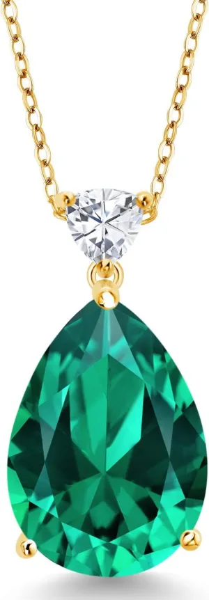 Gem Stone King Gemstone Birthstone and White Moissanite Teardrop Pendant Necklace for Women | 18K Yellow Gold Plated Silver | 18X13MM Pear Shape | 5MM Trillion Accent | 18-Inch Cable Chain