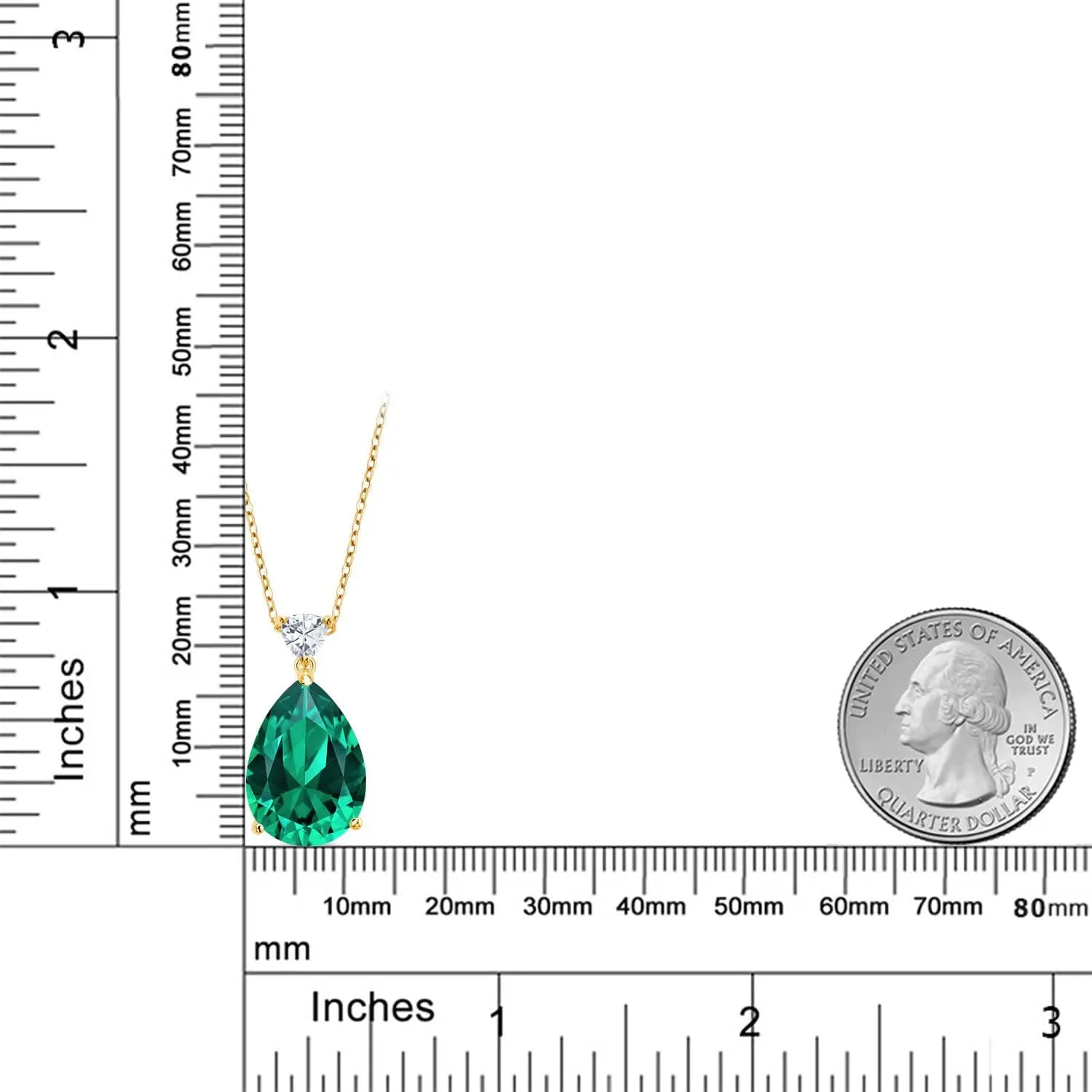 Gem Stone King Gemstone Birthstone and White Moissanite Teardrop Pendant Necklace for Women | 18K Yellow Gold Plated Silver | 18X13MM Pear Shape | 5MM Trillion Accent | 18-Inch Cable Chain