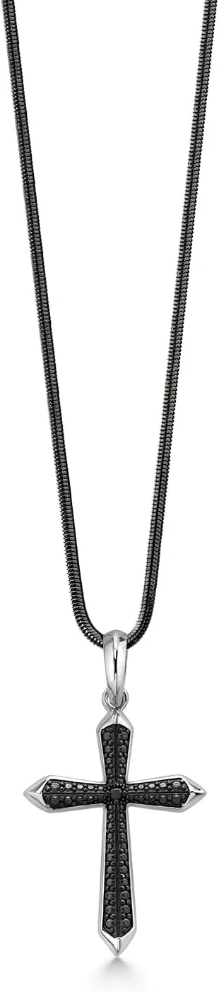 Gem Stone King Shiny and Black Plated Stainless Steel Cross Pendant Necklace For Men (35x25MM, Comes with 24 Inch Black or White Snake Chain)