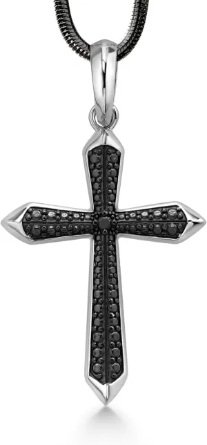 Gem Stone King Shiny and Black Plated Stainless Steel Cross Pendant Necklace For Men (35x25MM, Comes with 24 Inch Black or White Snake Chain)