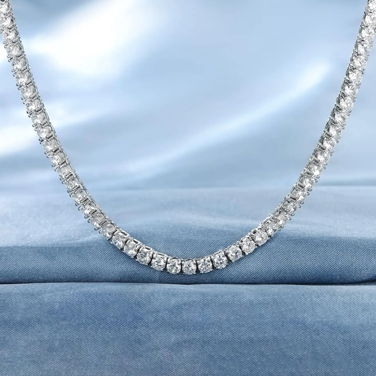 Gemsme 18K White/Yellow Gold Plated 3.0mm Round Cubic Zirconia Classic Tennis Necklace For Women 16-24 Inches