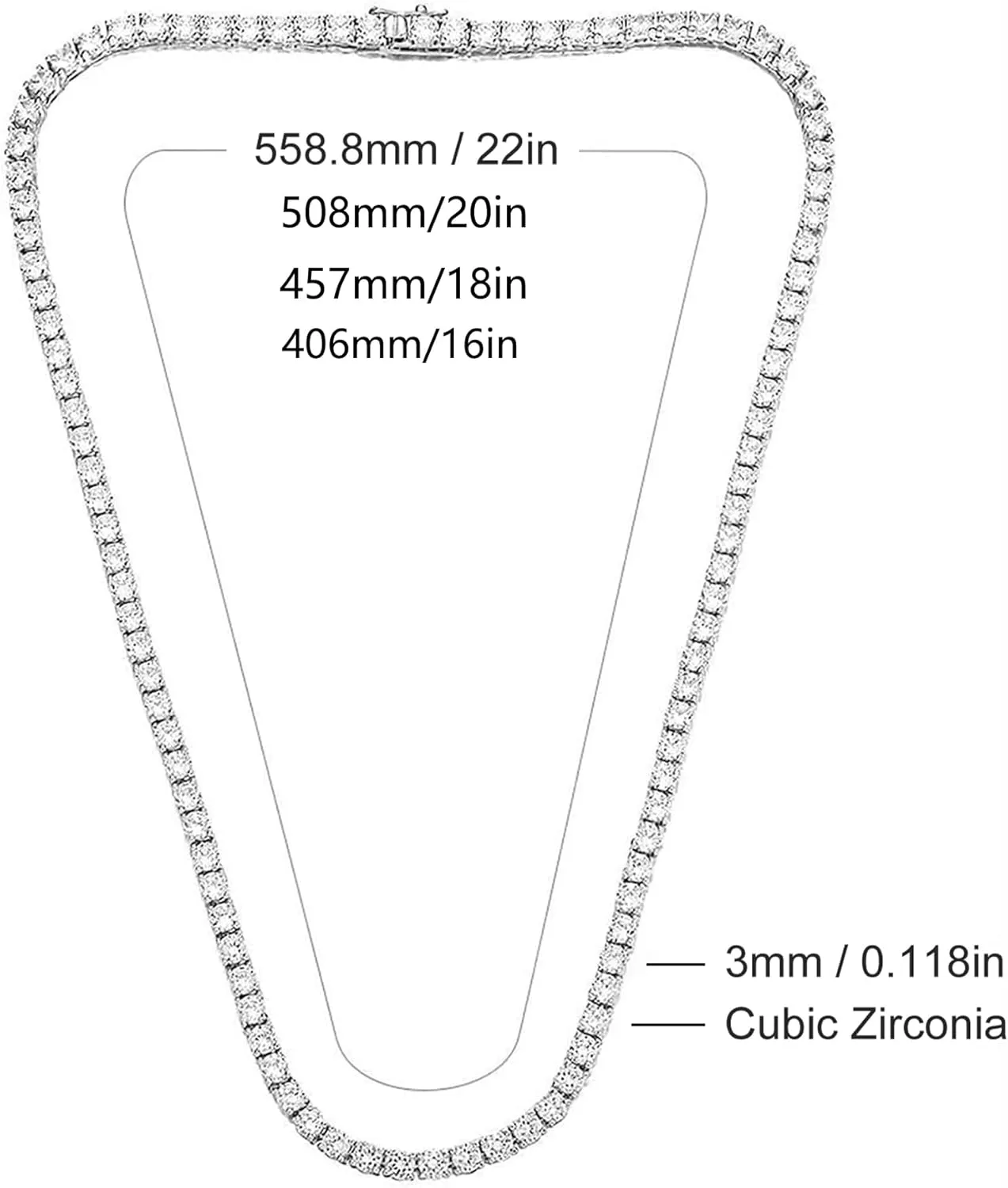 Gemsme 18K White/Yellow Gold Plated 3.0mm Round Cubic Zirconia Classic Tennis Necklace For Women 16-24 Inches