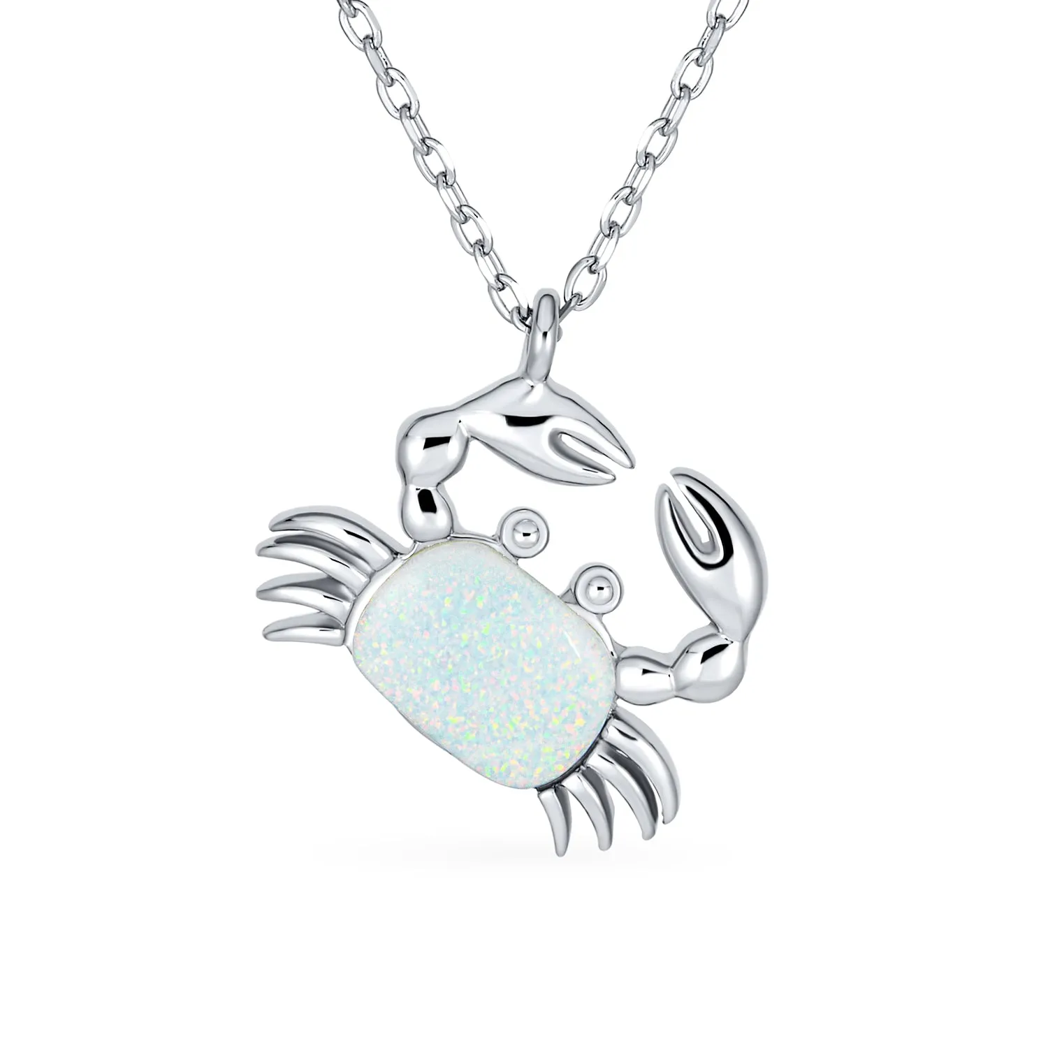 Gemstone Blue Opal Crab Pendant Necklace Sterling Silver October Birthstone