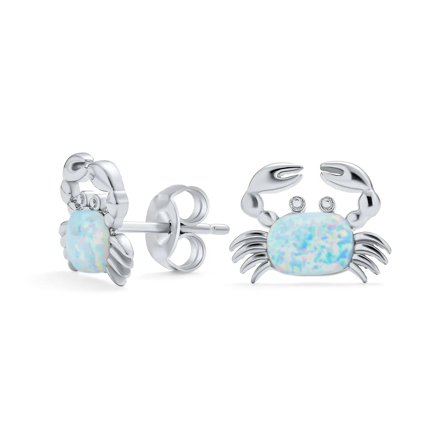 Gemstone Blue Opal Crab Pendant Necklace Sterling Silver October Birthstone