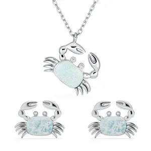 Gemstone Blue Opal Crab Pendant Necklace Sterling Silver October Birthstone