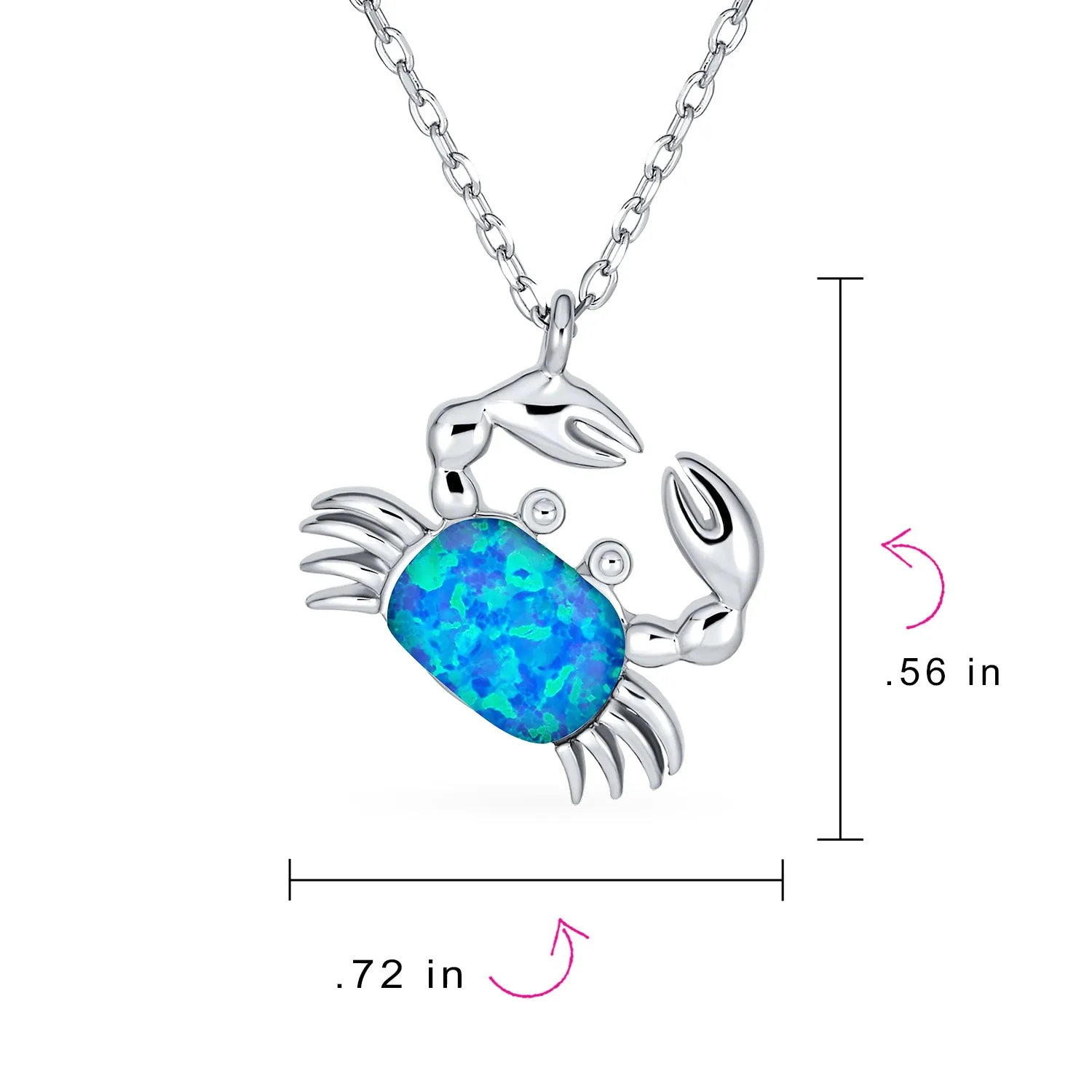 Gemstone Blue Opal Crab Pendant Necklace Sterling Silver October Birthstone