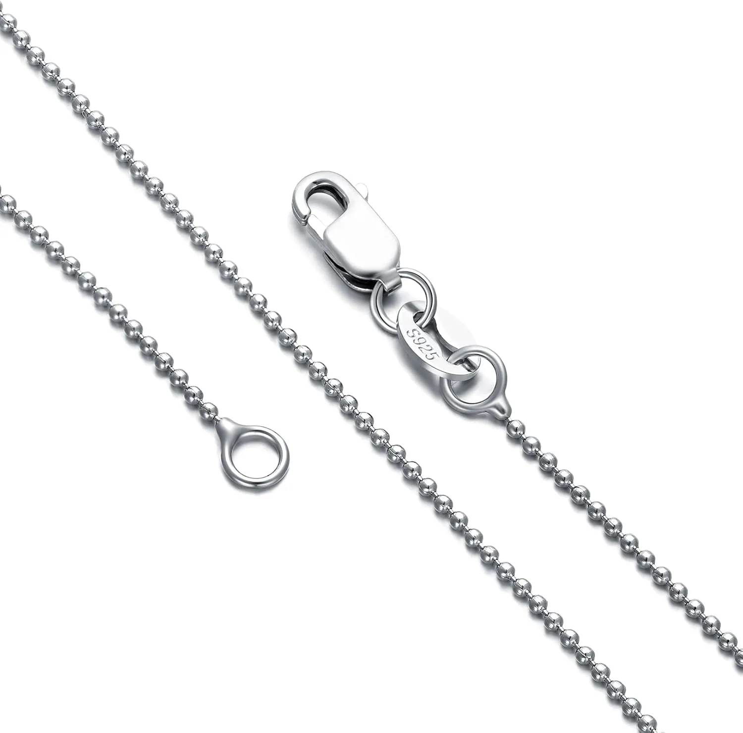 Genuine Sterling Silver Ball Chain Necklace 1mm 2mm Military Ball Bead Chain Necklace Minimalist 18K Gold Plated/Silver Chain for Women Girl Boy Men 16 18 20 22 Inch