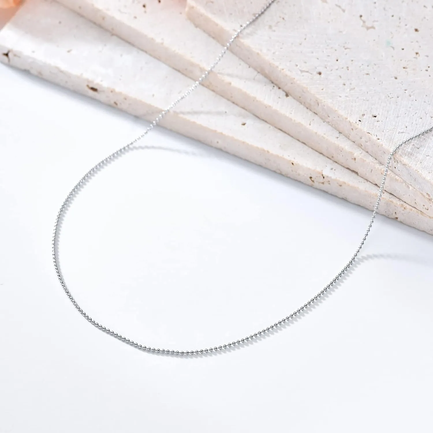 Genuine Sterling Silver Ball Chain Necklace 1mm 2mm Military Ball Bead Chain Necklace Minimalist 18K Gold Plated/Silver Chain for Women Girl Boy Men 16 18 20 22 Inch