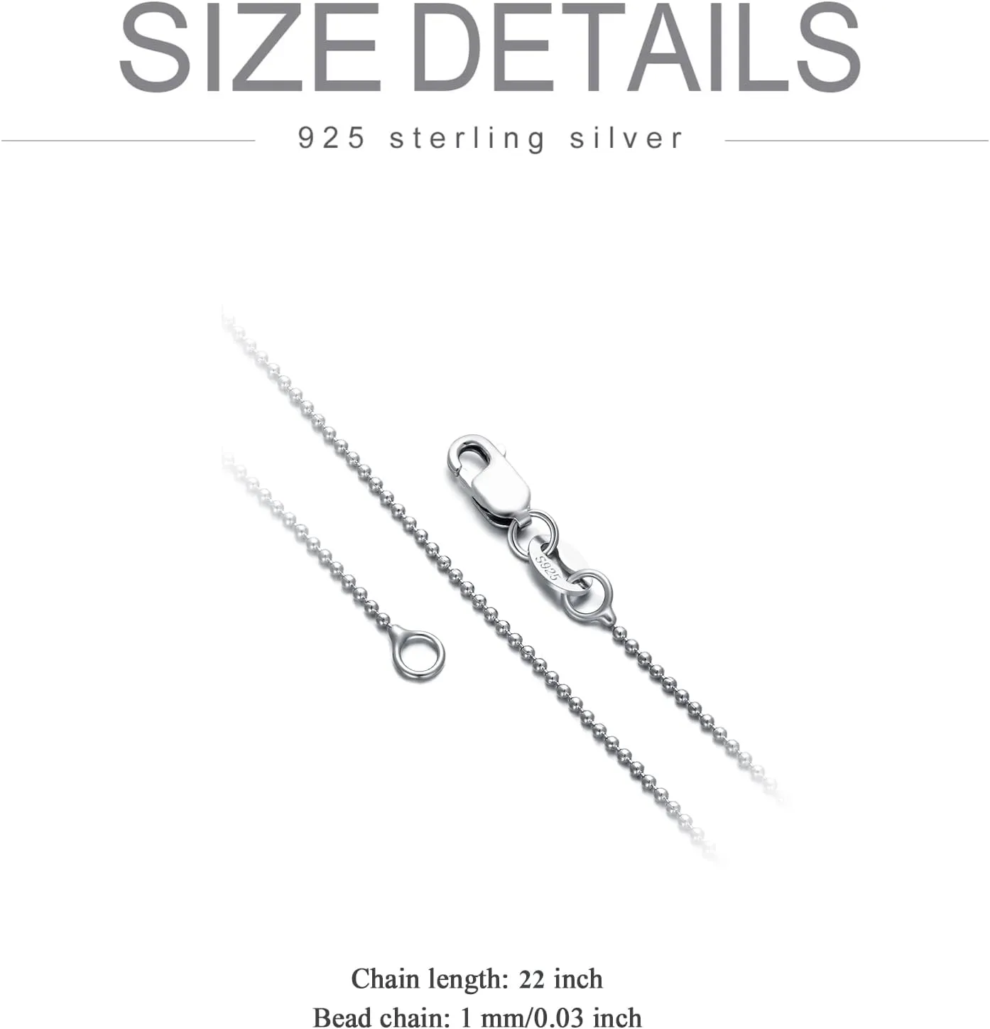 Genuine Sterling Silver Ball Chain Necklace 1mm 2mm Military Ball Bead Chain Necklace Minimalist 18K Gold Plated/Silver Chain for Women Girl Boy Men 16 18 20 22 Inch