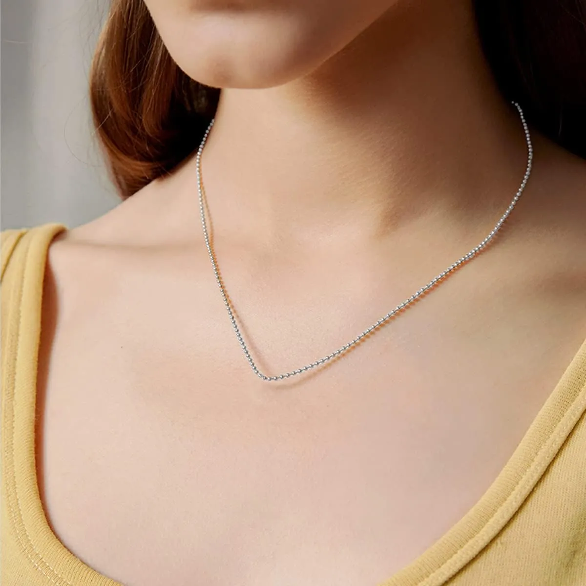 Genuine Sterling Silver Ball Chain Necklace 1mm 2mm Military Ball Bead Chain Necklace Minimalist 18K Gold Plated/Silver Chain for Women Girl Boy Men 16 18 20 22 Inch