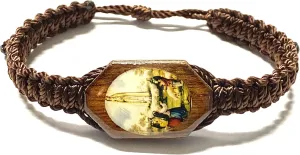 Gigi's Classy Kids Our Lady of Fatima Brown Corded Bracelet Wooden Charm Pulsera Cafe de la Virgen de Fatima