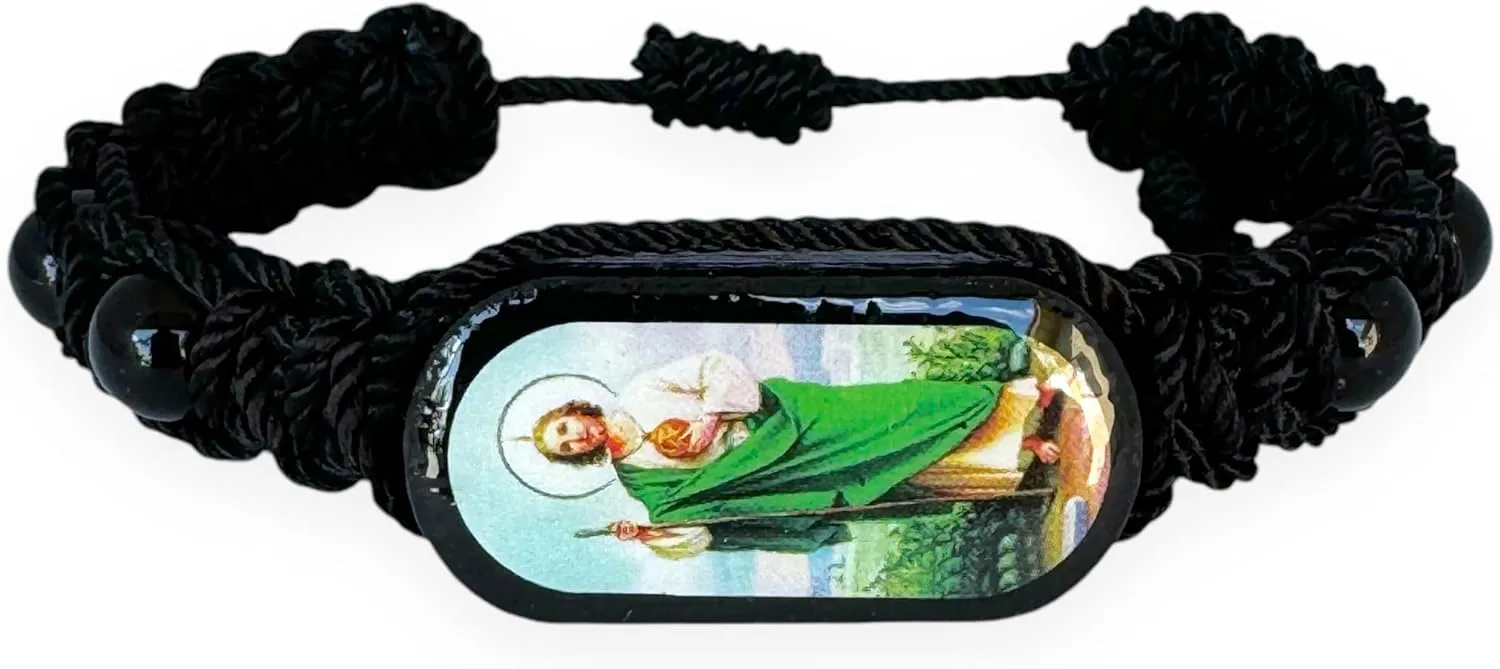 Gigi's Classy Kids Saint St Jude Black Adjustable Corded Wood Bracelet Men Women Pulsera San Judas Tadeo Religious Gift