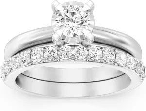GILDED 1 ct. T.W. Lab Diamond (SI1-SI2 Clarity, F-G Color) and Sterling Silver Engagement Ring Set