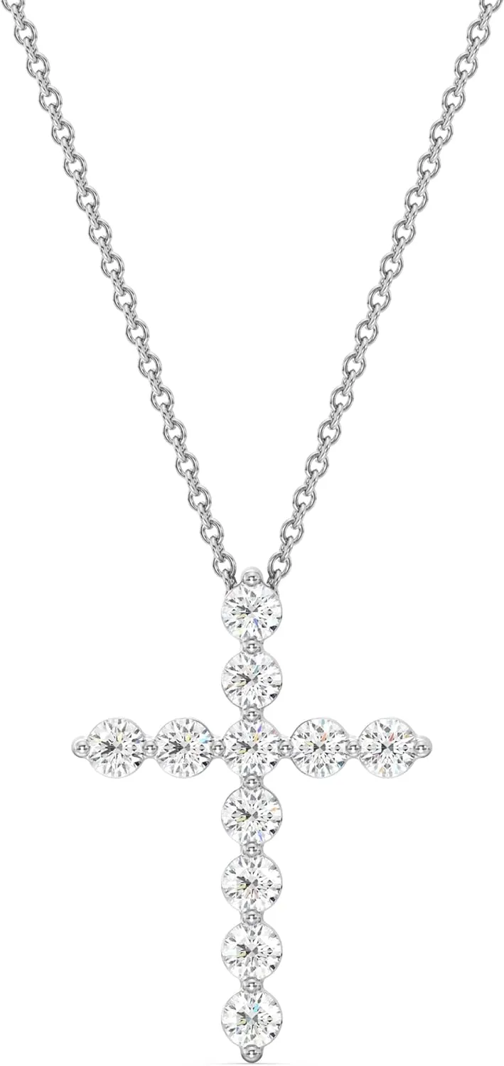 GILDED 1 ct. T.W. Lab Grown Diamond (SI1 Clarity, F Color) and Sterling Silver & 14KT Gold Plated Silver Cross Pendant with an 18 Inch Spring Ring Clasp Cable Chain