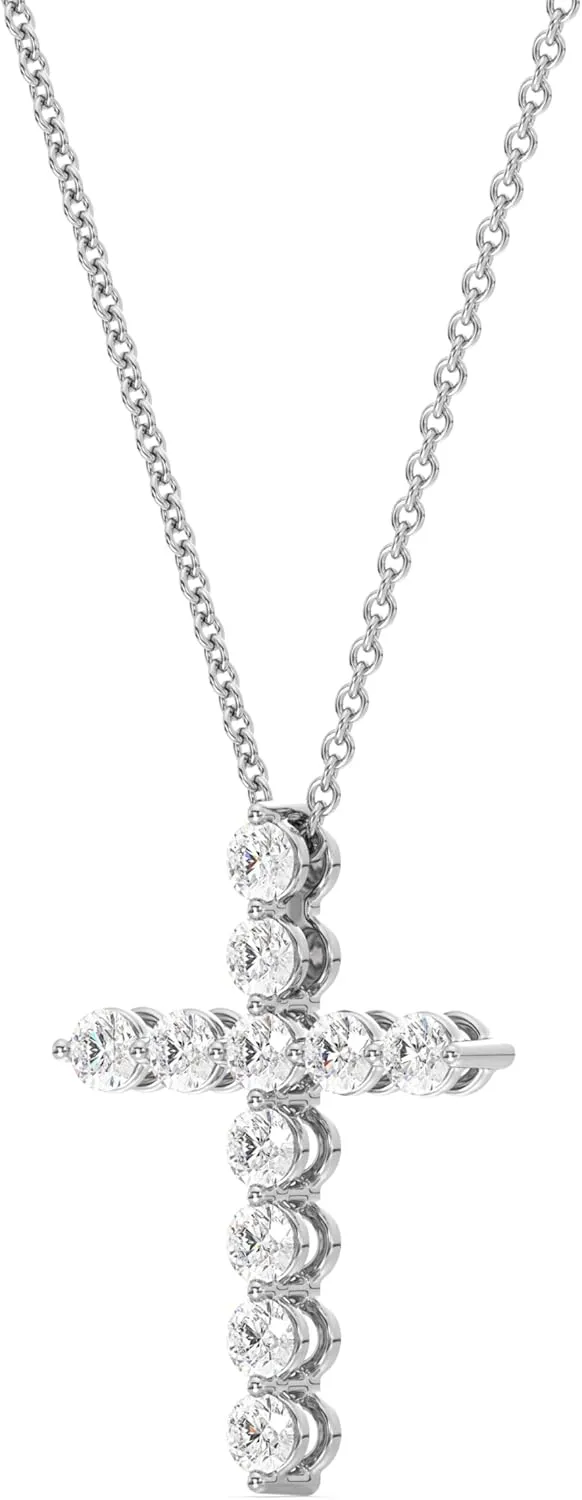 GILDED 1 ct. T.W. Lab Grown Diamond (SI1 Clarity, F Color) and Sterling Silver & 14KT Gold Plated Silver Cross Pendant with an 18 Inch Spring Ring Clasp Cable Chain