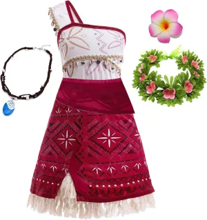 Girls Costume Dress, 4-12 Years Toddler Kids Cosplay Tassel Skirt Outfits with Wreath Necklace Hairpin