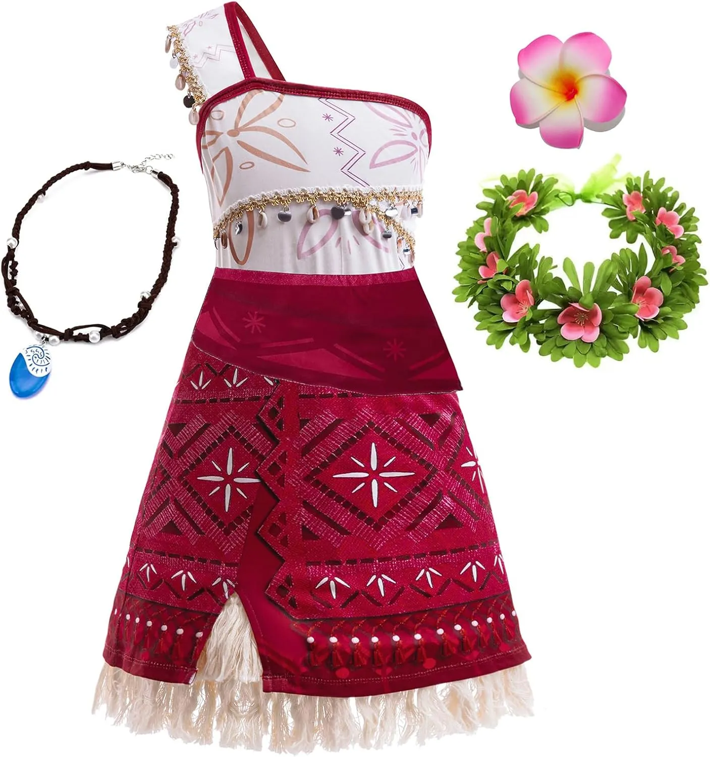 Girls Costume Dress, 4-12 Years Toddler Kids Cosplay Tassel Skirt Outfits with Wreath Necklace Hairpin