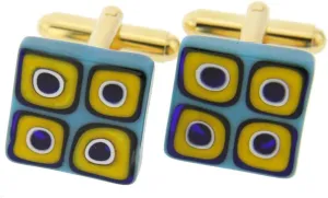 Glass Of Venice Murano Glass Millefiori Square Cufflinks - Aqua Mosaic
