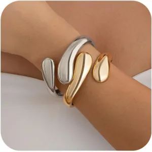 Gold Bangle Bracelets for Women Trendy Minimalist Chunky Cuff Statement Bracelet Stack 18K Gold Plated Thick Arm Cuffs Bangles Fashion Cute Jewelry