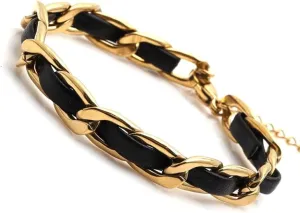 Gold Bracelet for Women, 18K Gold Plated Trendy and Stylish Bracelet with a Leather Braiding, 6.2   2.3 inches in Length, Presented in a Beautiful Gift Box