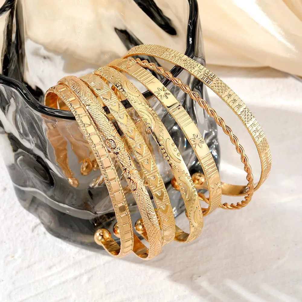 Gold Bracelet Stack for Women Girls Bangle Cuff Stackable Bracelets Trendy Jewelry Set Gold Silver Plated Adjustable Arm Cuff Bracelets Gift for Her