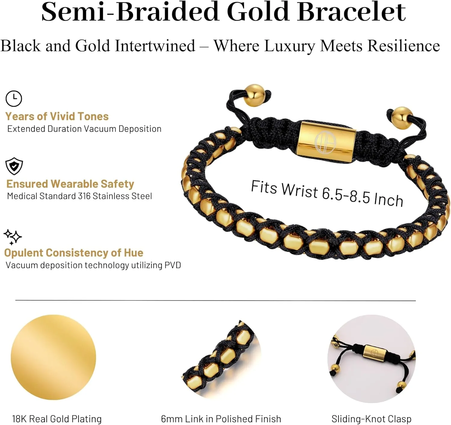 Gold Bracelets for Men 18K Gold Plated Stainless Steel Handcrafted Adjustable Mens Gold Bracelet Chain Link Lava Rock Black Onyx Red Tiger Eye Beads Bracelet Jewelry Gifts