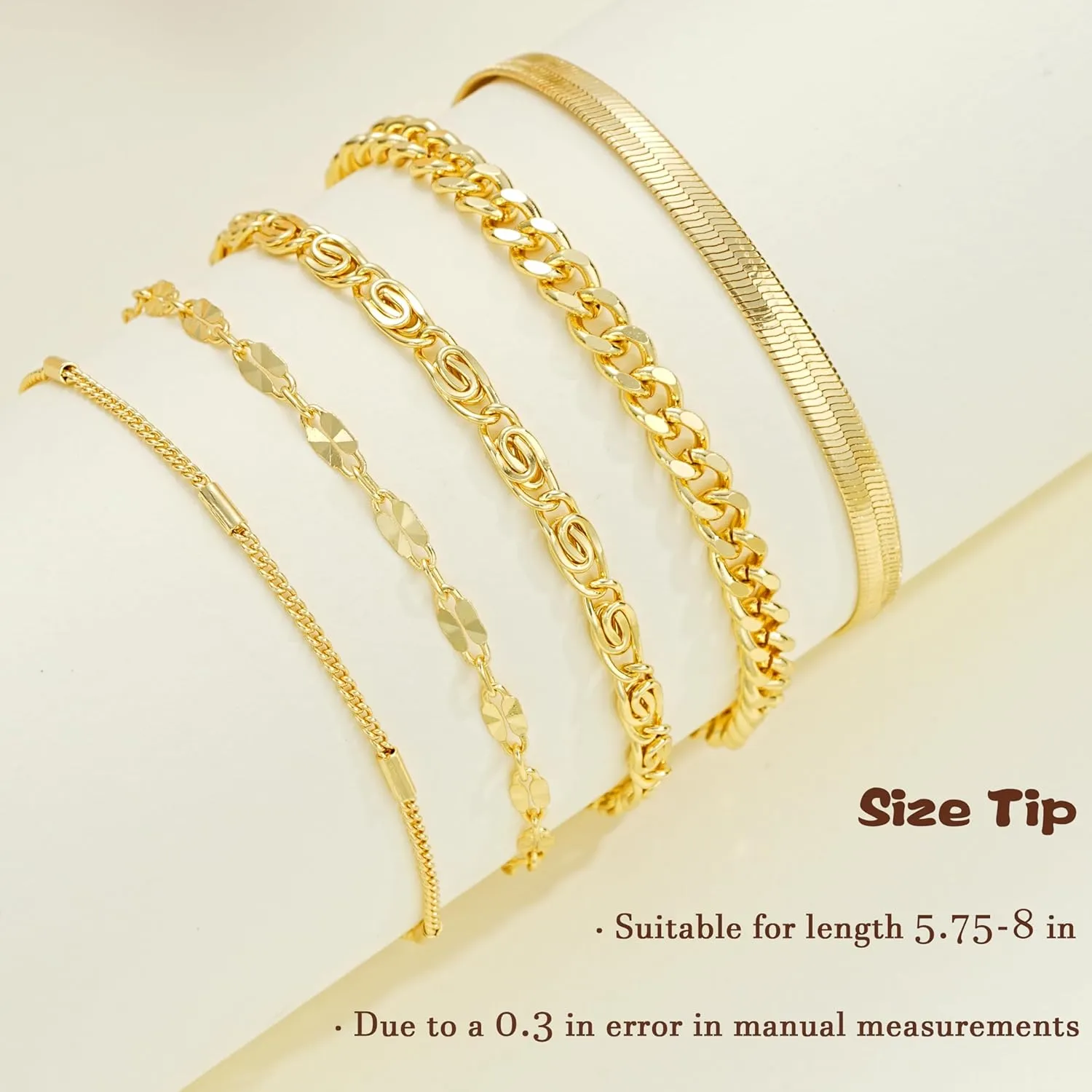 Gold Bracelets for Women, Dainty 14K Gold Plated Stackable Link, Trendy Adjustable Cuban Beaded Gold Chain Bracelet Stack Set