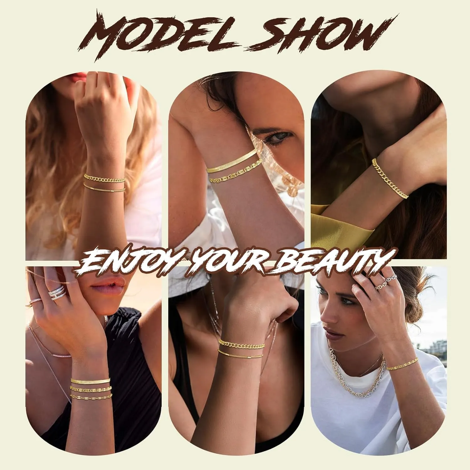 Gold Bracelets for Women, Dainty 14K Gold Plated Stackable Link, Trendy Adjustable Cuban Beaded Gold Chain Bracelet Stack Set