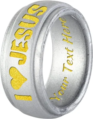 Gold Colorful Christian Free Engraved Motivational Silicone Rings I Love JESUS Engagement Rubber Rings Bible Verse Quote Jewelry, Size 6 to 14