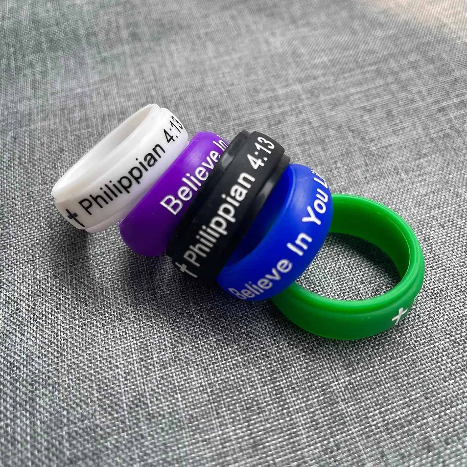 Gold Colorful Christian Free Engraved Motivational Silicone Rings I Love JESUS Engagement Rubber Rings Bible Verse Quote Jewelry, Size 6 to 14