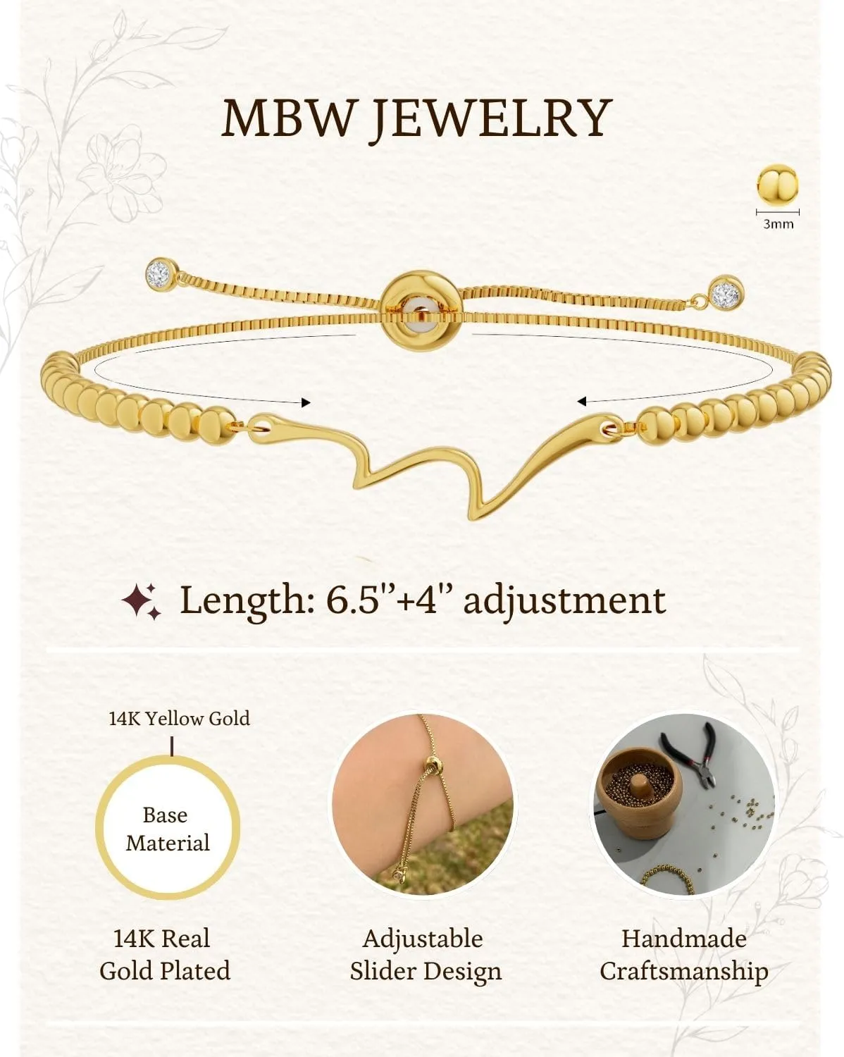 Gold Cross Bracelets for Women, 3mm Beaded Stackable Stretchy Adjustable Slider 14K Gold Plated Beads Bracelet for Womans, Trendy Adjustable Bead Ball Charm Dainty Elastic Bracelet Non Tarnish Gifts