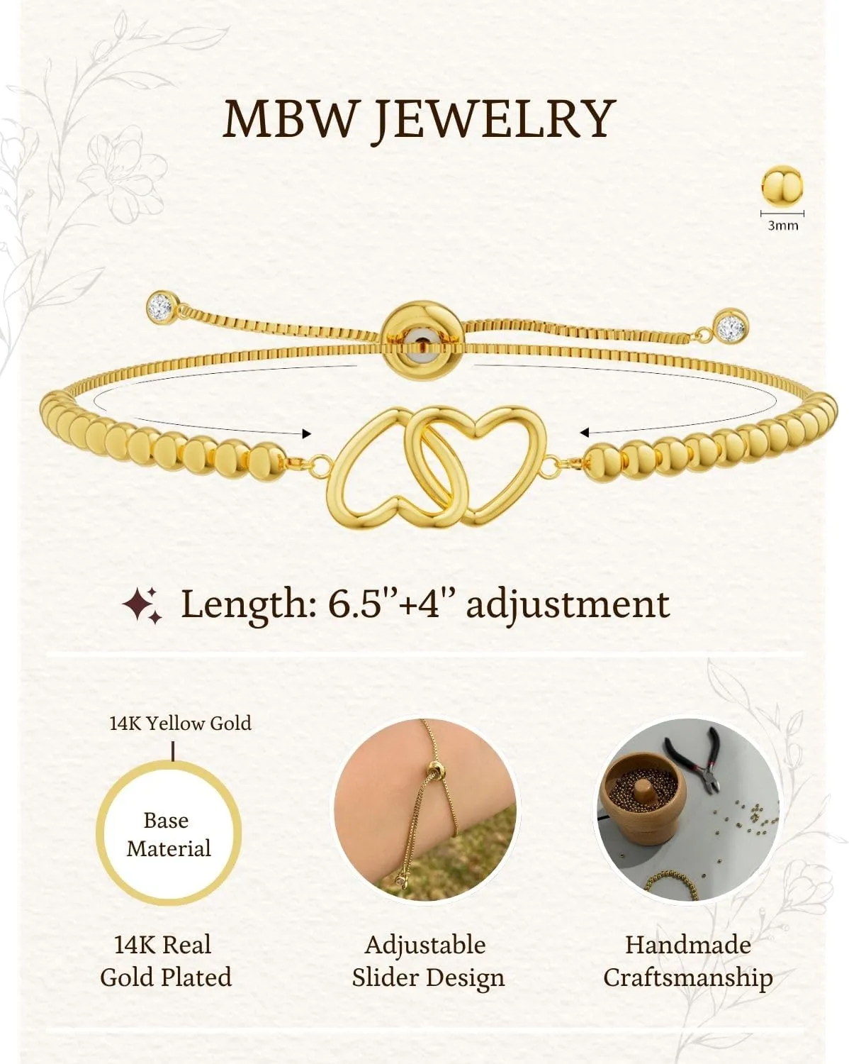 Gold Cross Bracelets for Women, 3mm Beaded Stackable Stretchy Adjustable Slider 14K Gold Plated Beads Bracelet for Womans, Trendy Adjustable Bead Ball Charm Dainty Elastic Bracelet Non Tarnish Gifts