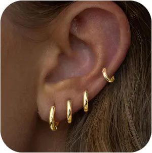 Gold Huggie Hoop Earrings for Women, Small Earring Set for Men, Stainless Steel Hypoallergenic Cute Trendy Mini Thin Tiny Cartilage Stacks Earrings Sets for Women Multiple Piercing Jewelry Gift