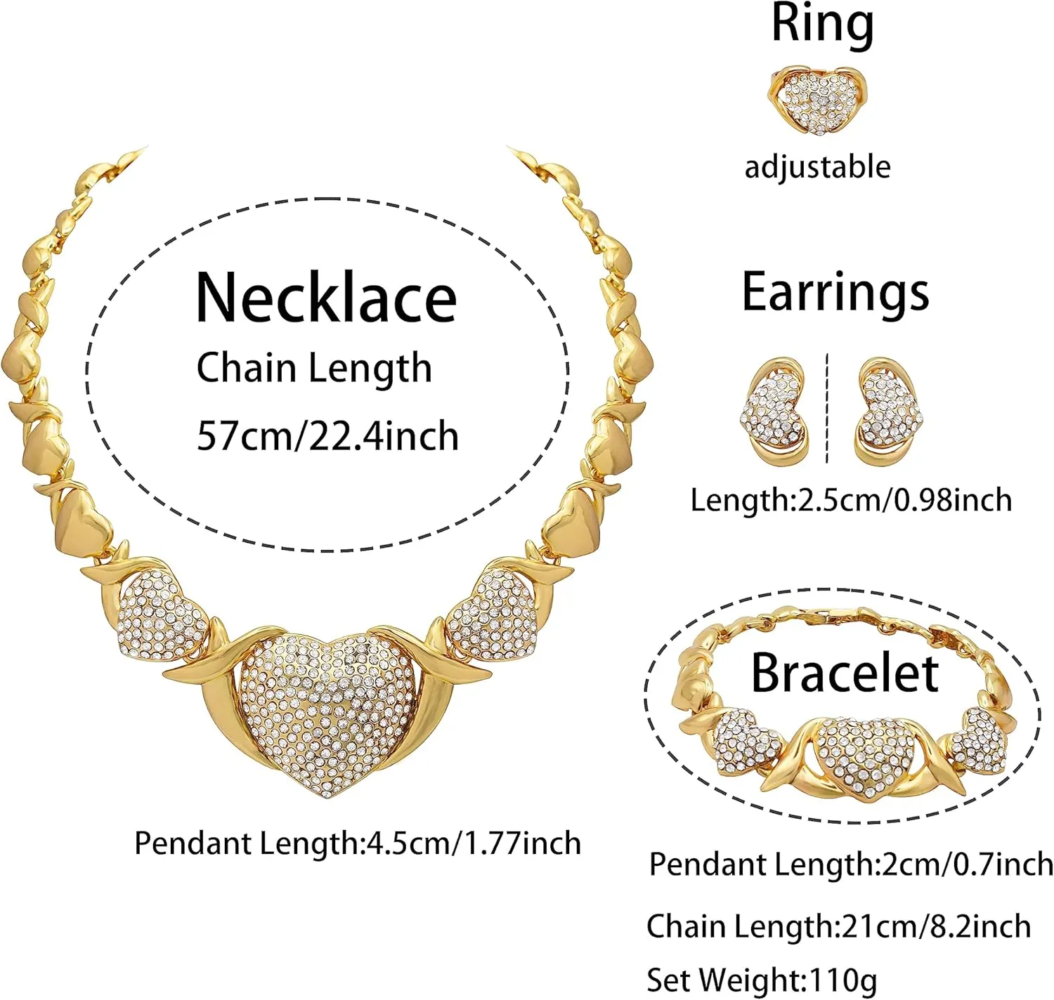 Gold Jewelry Sets for Woman 18k Gold Accessories,Bridal Jewelry Set for Wedding,Gold Accessories Jewelry Set Necklace Earrings and Bracelet Set Sweetheart Gifts