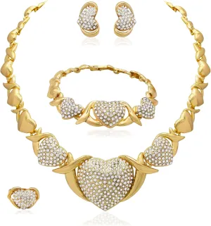 Gold Jewelry Sets for Woman 18k Gold Accessories,Bridal Jewelry Set for Wedding,Gold Accessories Jewelry Set Necklace Earrings and Bracelet Set Sweetheart Gifts