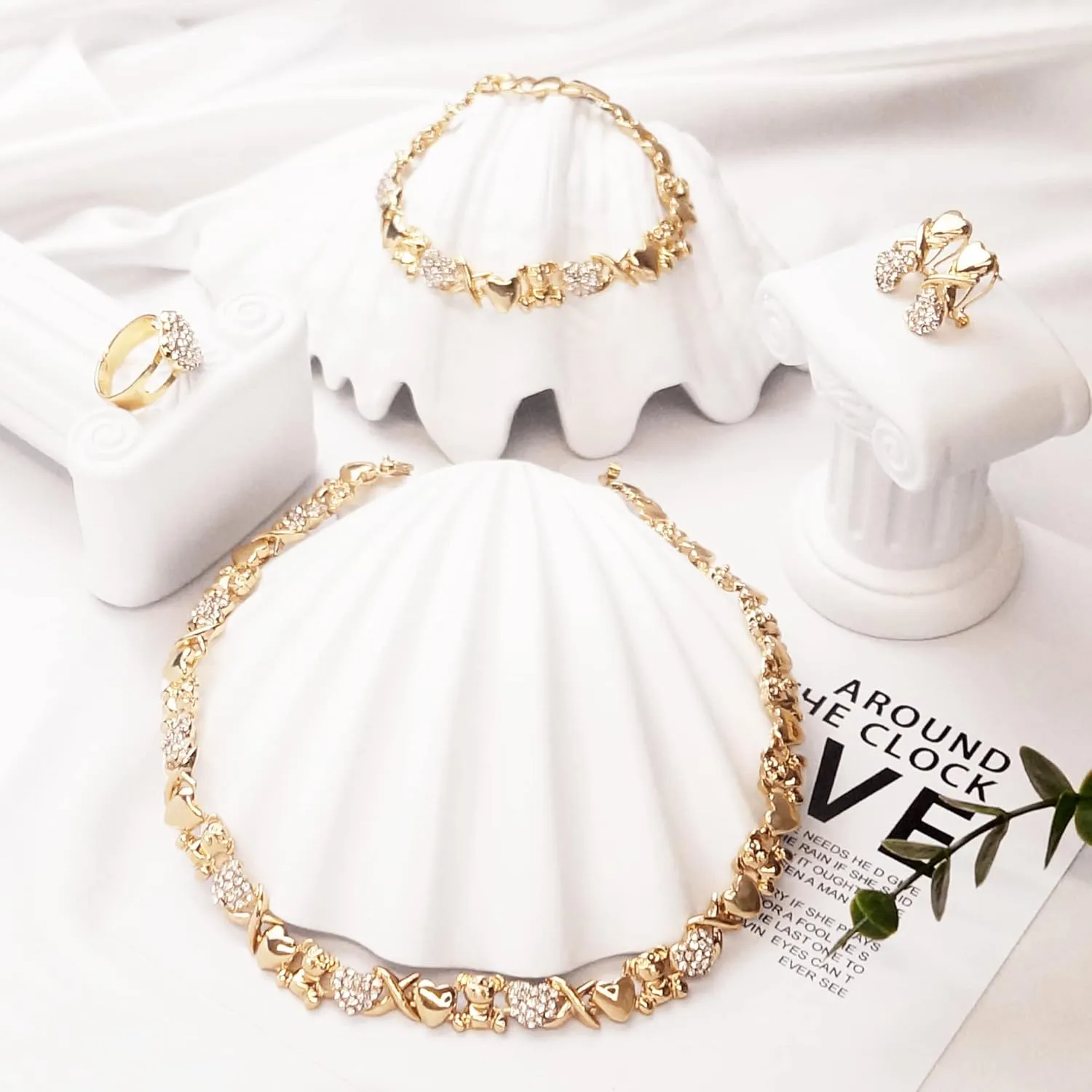 Gold Jewelry Sets for Women 18K Gold/Silver Filled Jewelry Necklace Set Wedding Bridal Fashion Jewelry Sets Women Accessories Bracelets Earrings and Rings Sweetheart Gifts