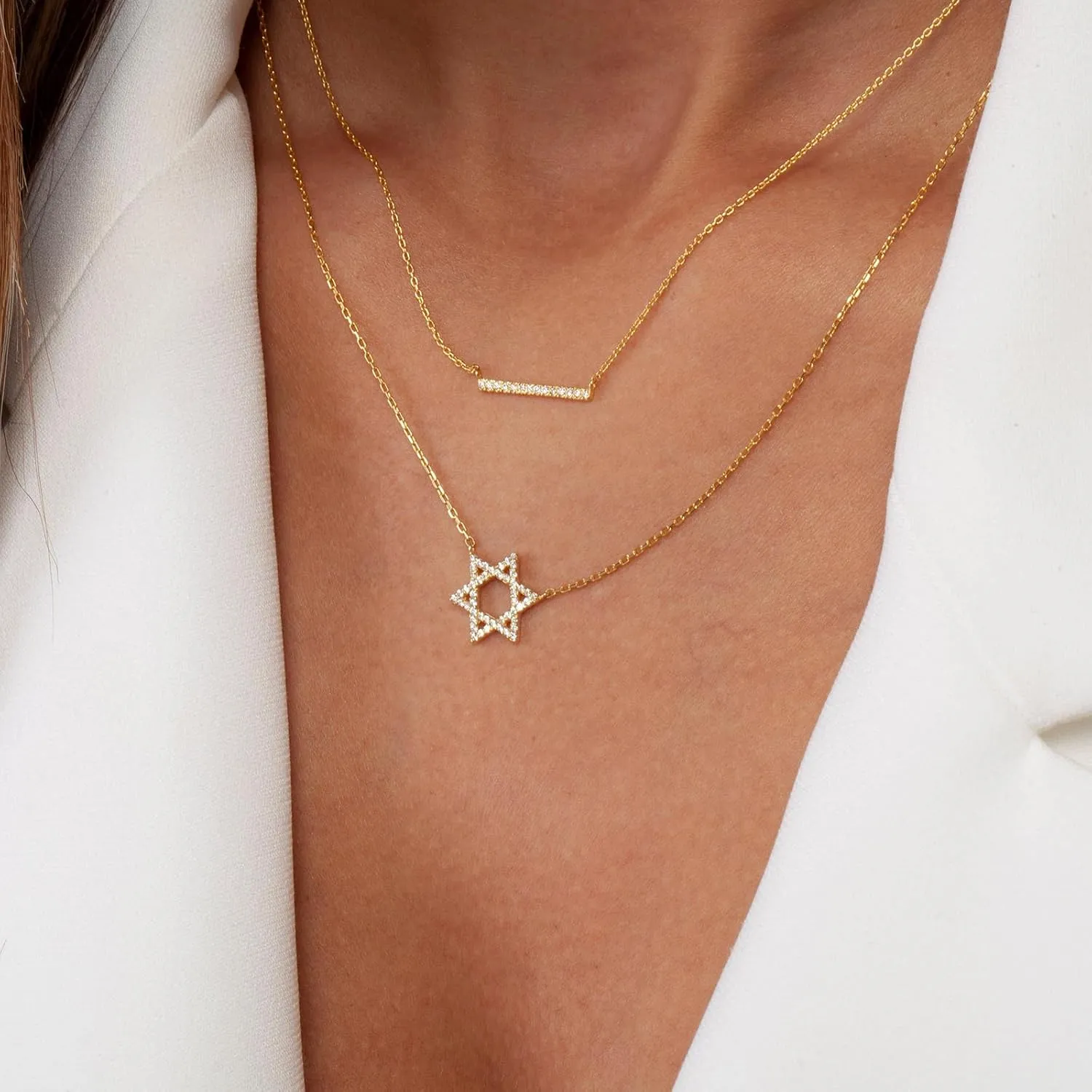 Gold Necklace for Women, Dainty 14k Gold Plated Necklace Hamsa Star of David Cross Evil Eye Italian Horn Shell Elephant Turtle Dragonfly Butterfly Necklace for Women