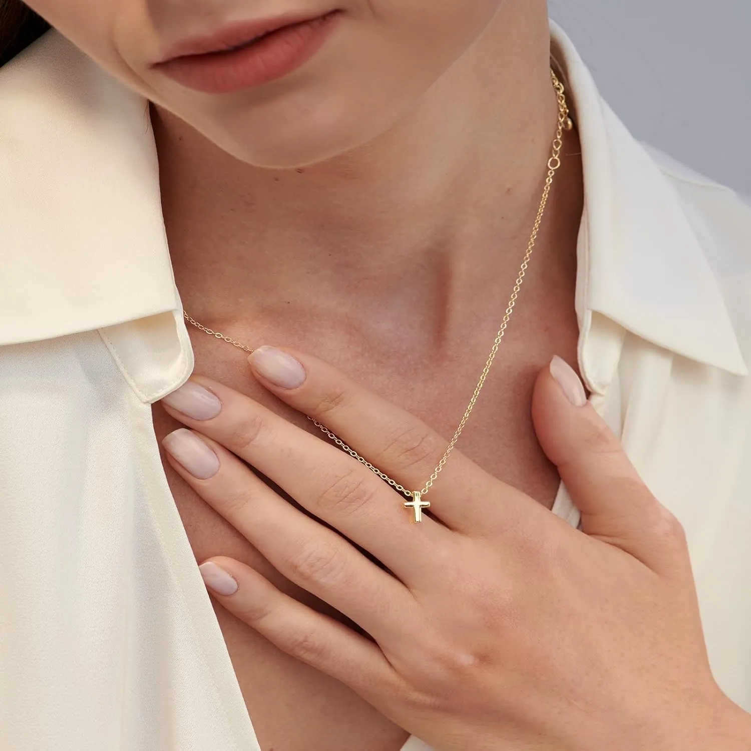 Gold Necklace for Women, Dainty 14k Gold Plated Necklace Hamsa Star of David Cross Evil Eye Italian Horn Shell Elephant Turtle Dragonfly Butterfly Necklace for Women