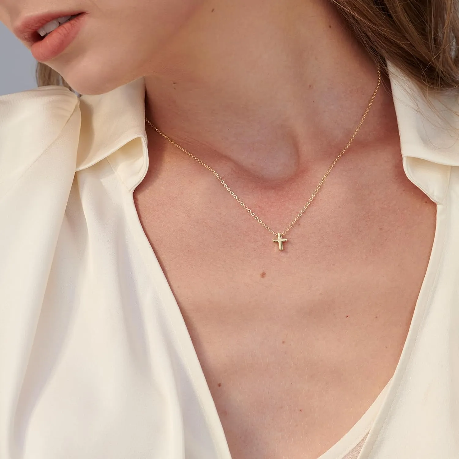 Gold Necklace for Women, Dainty 14k Gold Plated Necklace Hamsa Star of David Cross Evil Eye Italian Horn Shell Elephant Turtle Dragonfly Butterfly Necklace for Women