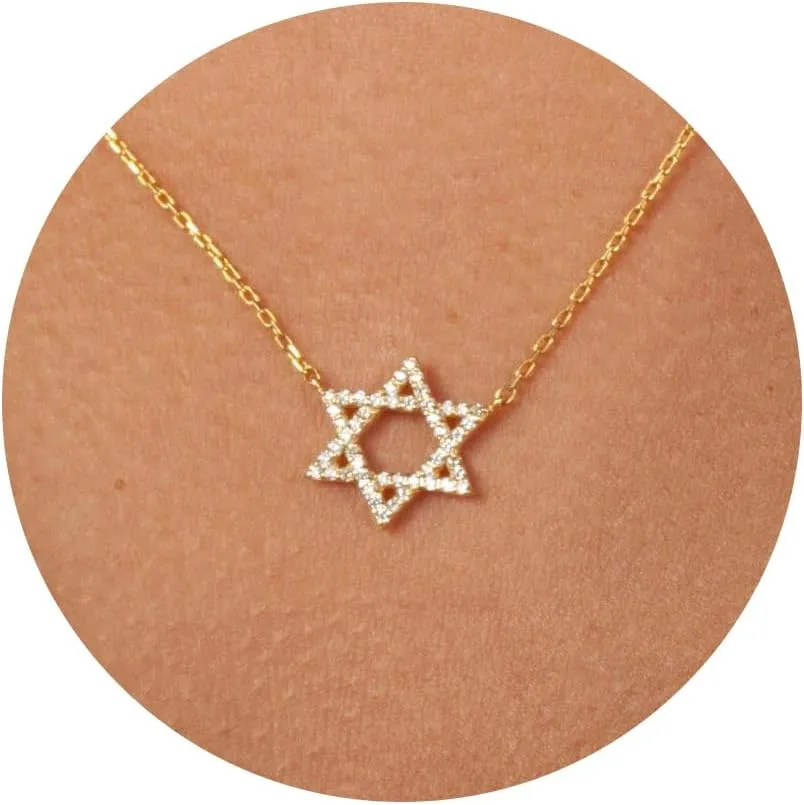 Gold Necklace for Women, Dainty 14k Gold Plated Necklace Hamsa Star of David Cross Evil Eye Italian Horn Shell Elephant Turtle Dragonfly Butterfly Necklace for Women