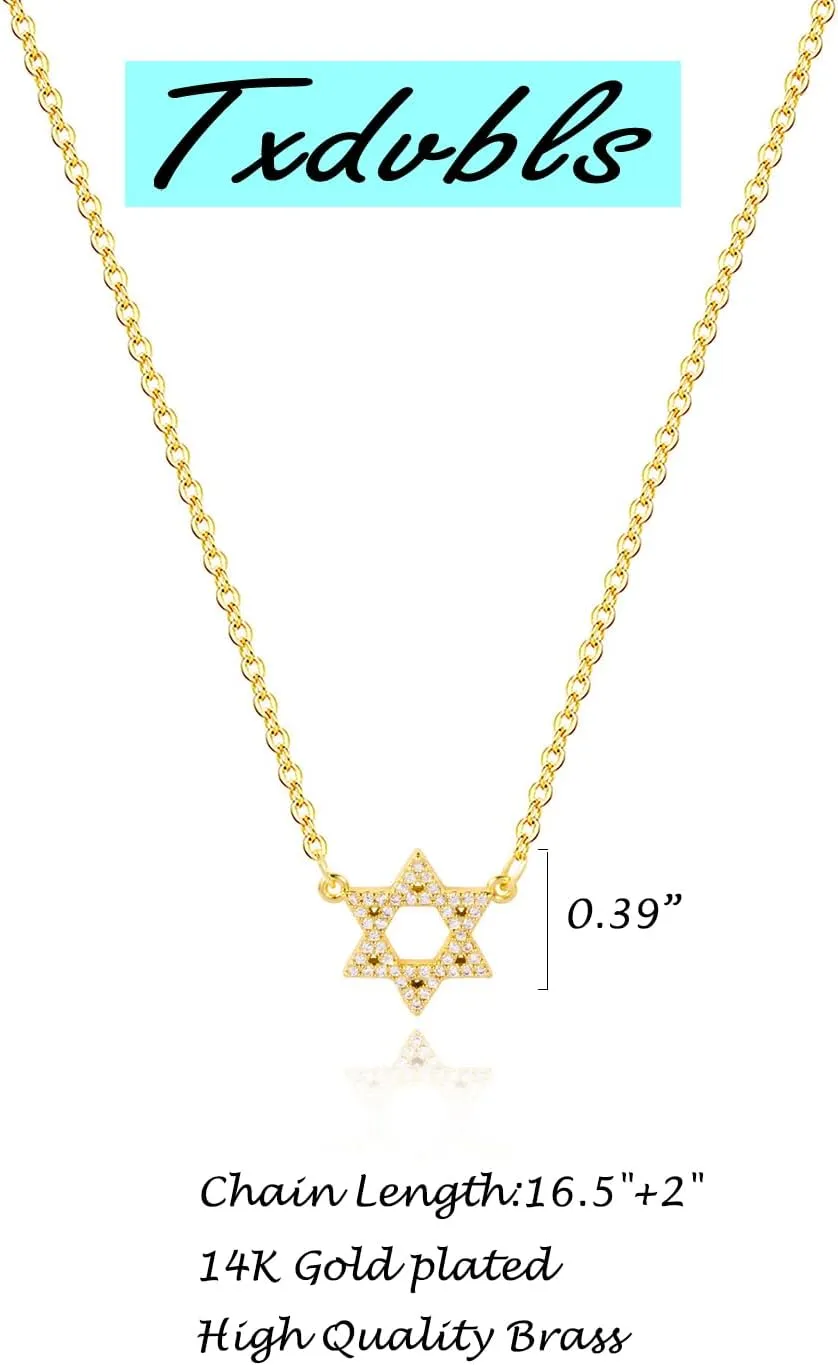 Gold Necklace for Women, Dainty 14k Gold Plated Necklace Hamsa Star of David Cross Evil Eye Italian Horn Shell Elephant Turtle Dragonfly Butterfly Necklace for Women