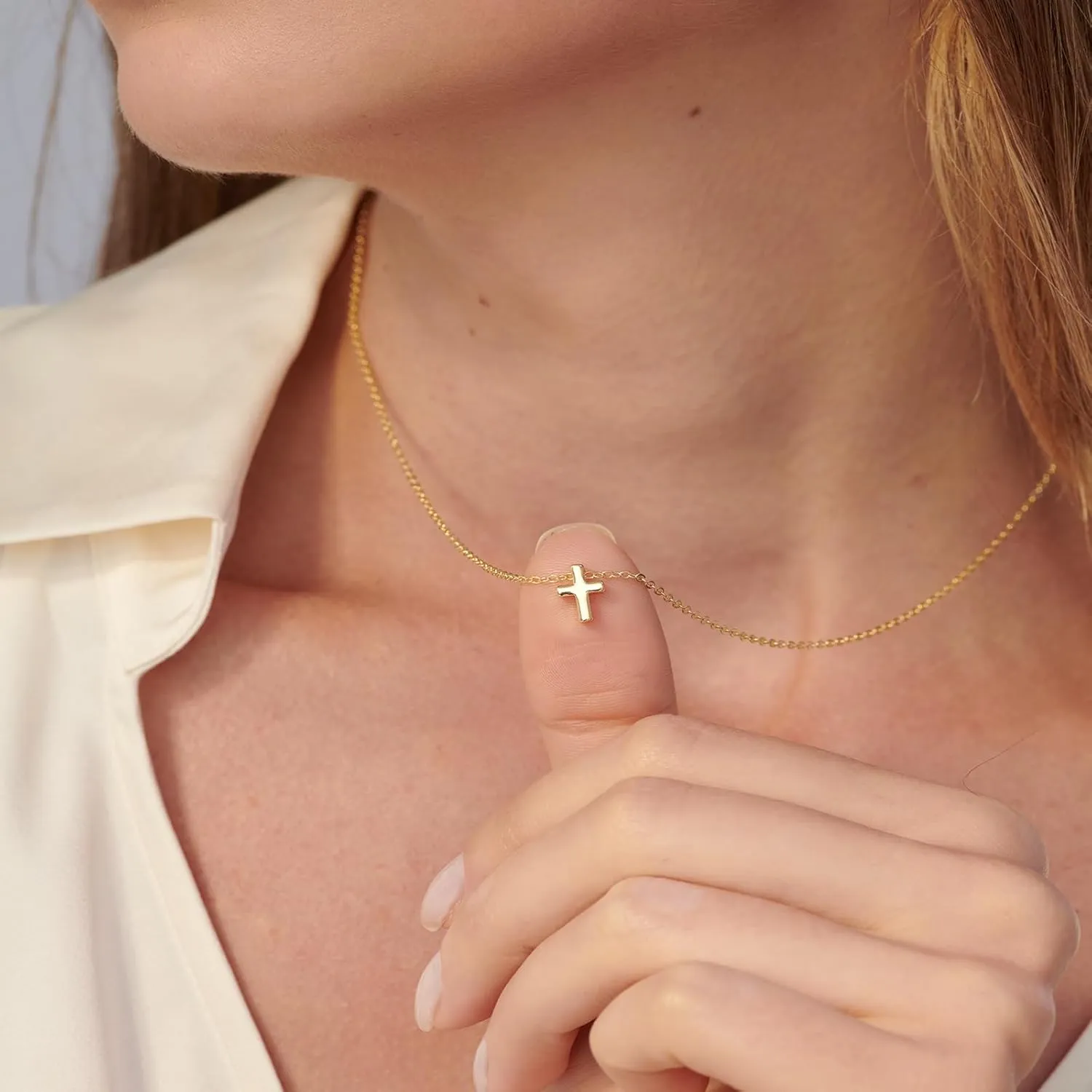 Gold Necklace for Women, Dainty 14k Gold Plated Necklace Hamsa Star of David Cross Evil Eye Italian Horn Shell Elephant Turtle Dragonfly Butterfly Necklace for Women